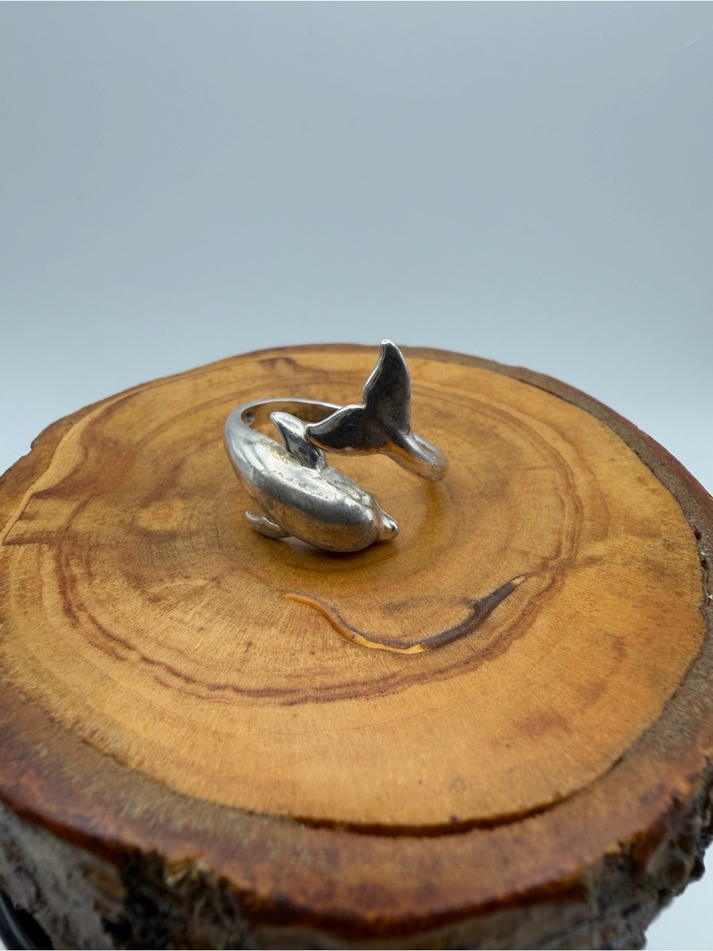 Sterling Silver Dolphin Ring - 3g size 8, Adjustable